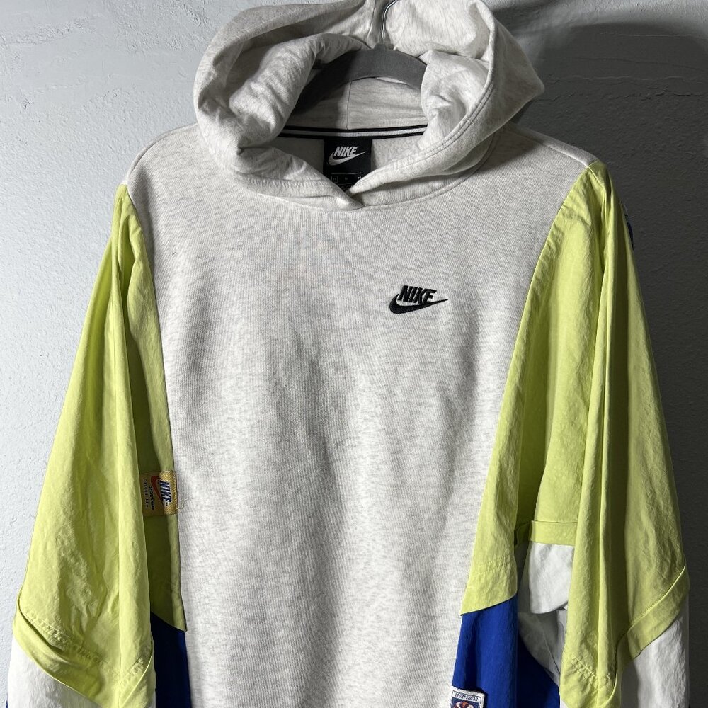 Nike Sportswear Mixed Fabric Blue, Grey & Yellow Pullover Hoodie SZ Medium